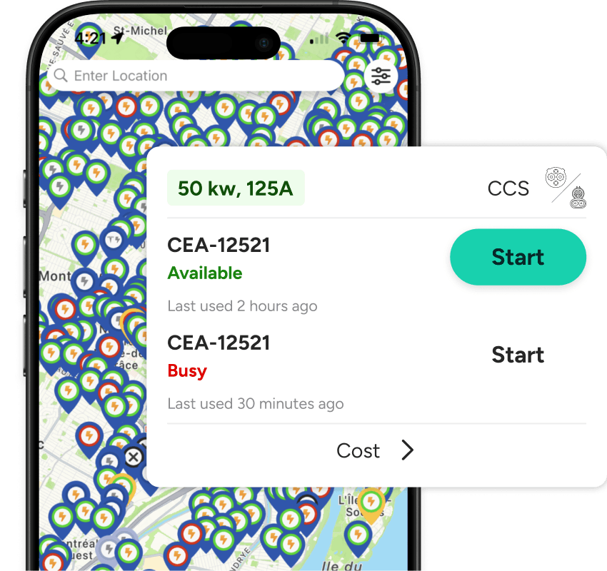 ChargeHub mobile app preview on a smartphone