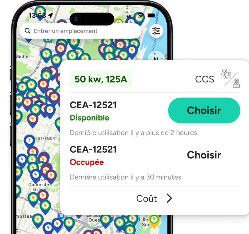 Aperçu de l'application mobile ChargeHub sur un smartphone
