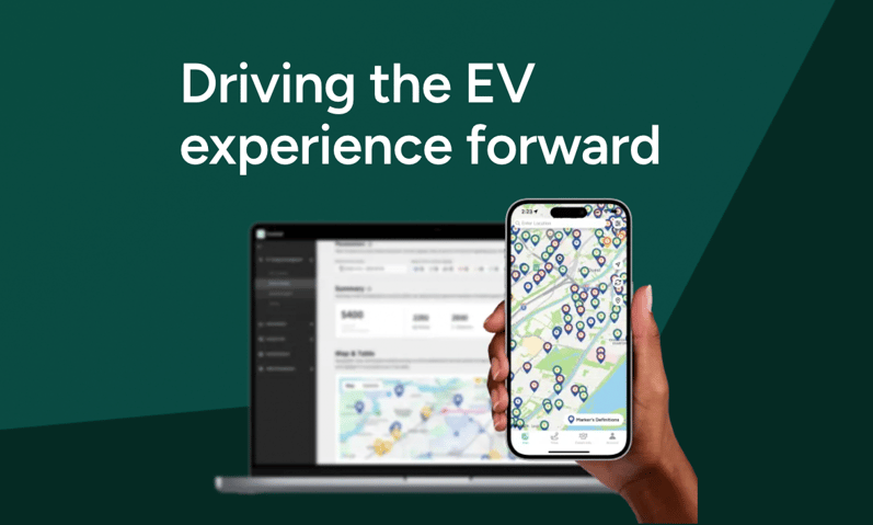 The ChargeHub app displays a map of charging stations for electric vehicles.