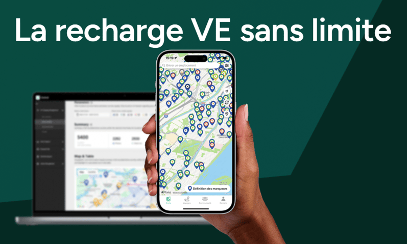 Application ChargeHub affichant une carte de bornes de recharge pour véhicules électriques