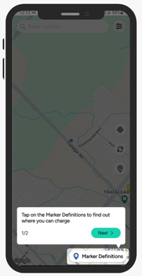 Guided introduction screen 1 showing charging levels