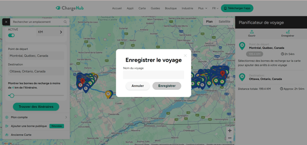 planifier itinéraire avec borne de recharge électrique