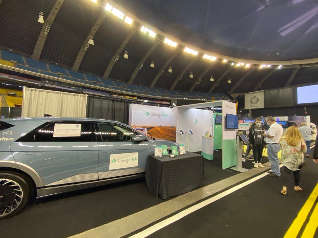 ChargeHub’s kiosk at the Montreal Electric Vehicle Show, Olympic Stadium