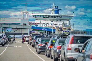Car waiting in line to board the ferry to Vancouver Island