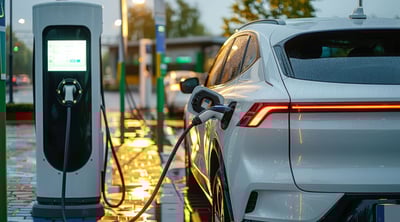 Electric car plugged into a charging station