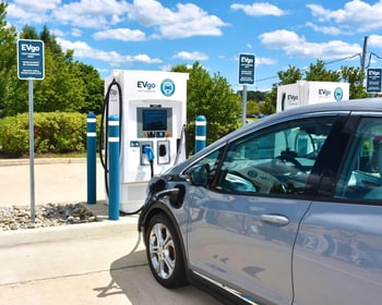 Electric car charging at a fast charger.