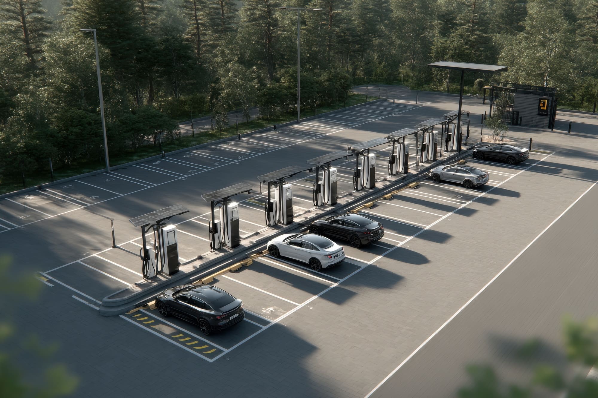 Covered parking area with EV charging stations