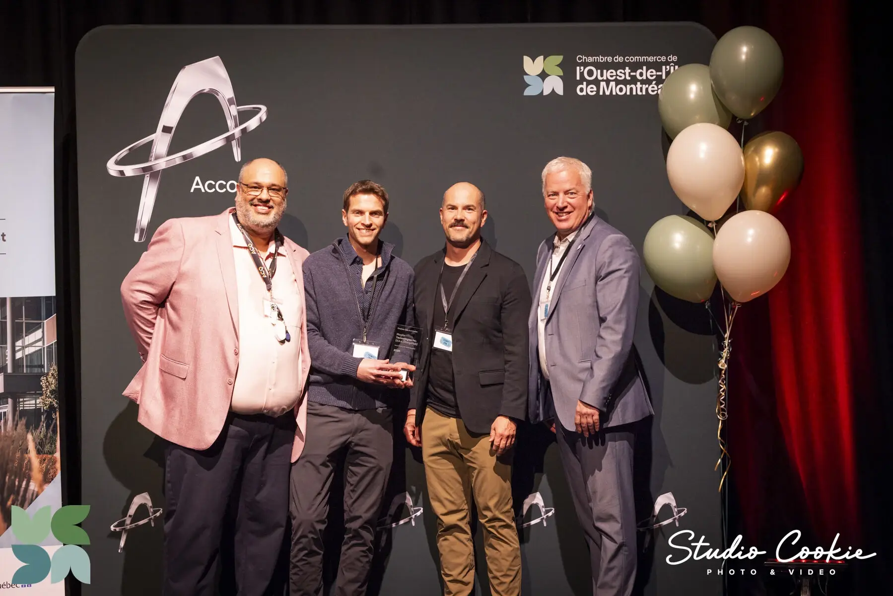 Four men pose on stage at the Accolades 2026 finalists reveal cocktail.
