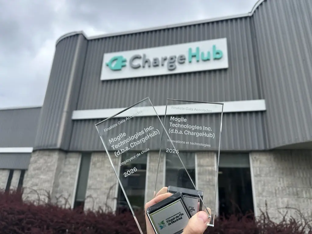 Trophées finalistes de ChargeHub au Concours Accolades 2026 – catégories Employeur de choix et Innovation et technologie