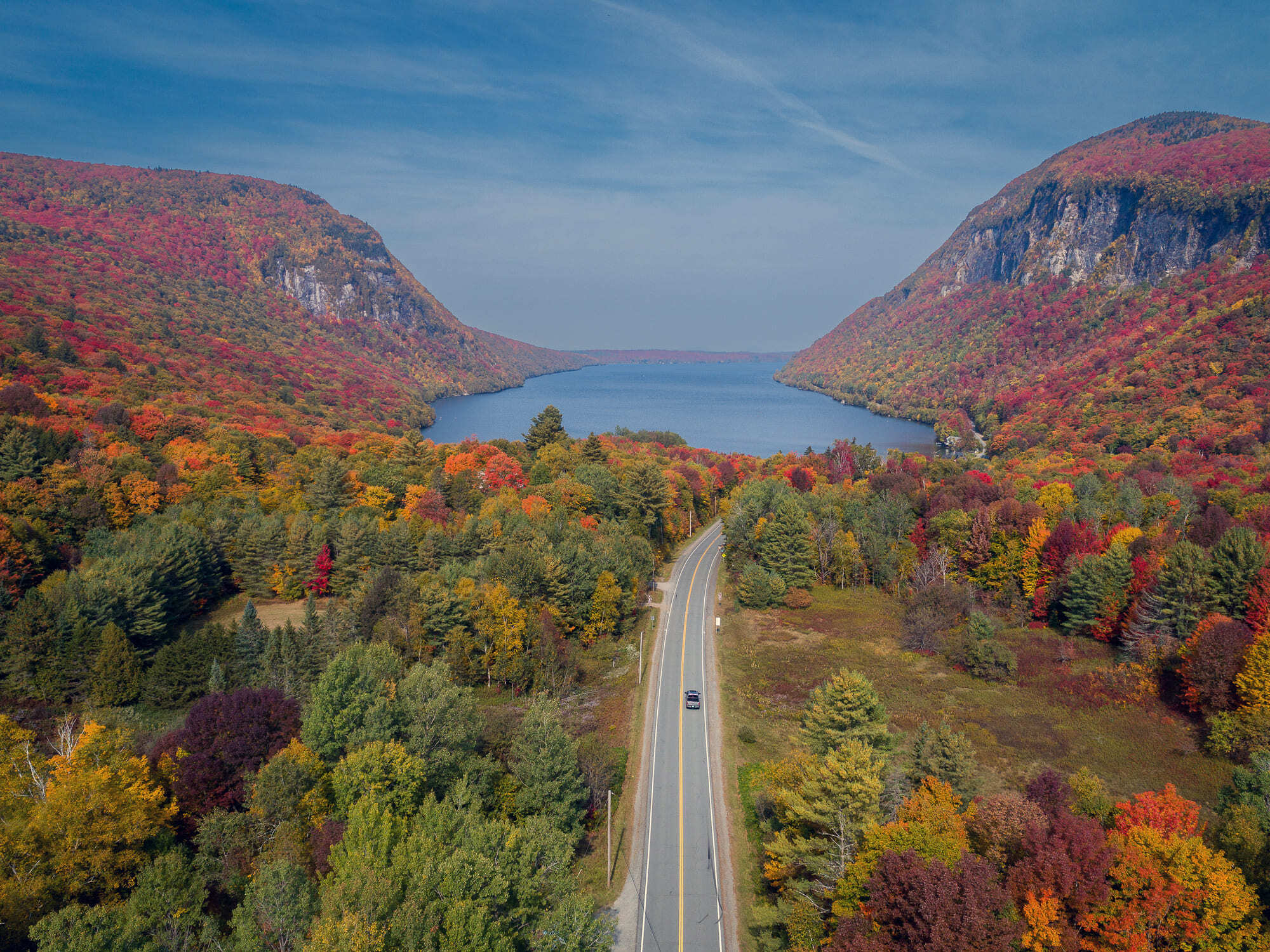Fall foliage route to Lake Willoughby, Vermont.