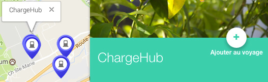 Screenshot of the ChargeHub Trip planner step-by-step directions sidebar 