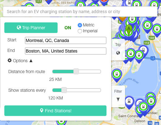 ev car trip planner